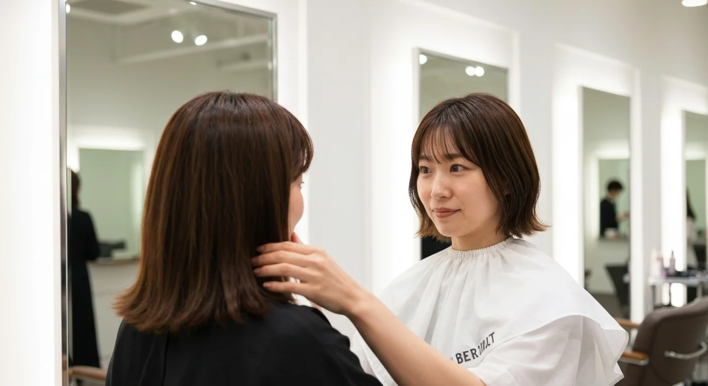 毛先まで艶が整った肩上ボブを横から見せる仕上がり写真